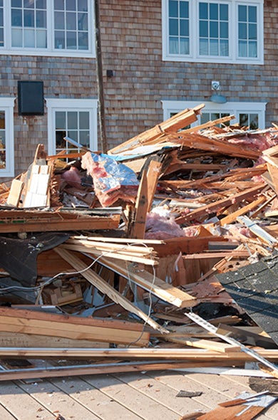 Pile of construction debris ready for removal and disposal