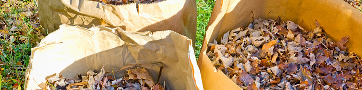 Green waste bags filled with leaves for yard waste removal