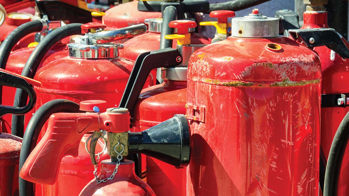 Collection of old depressurized fire extinguishers